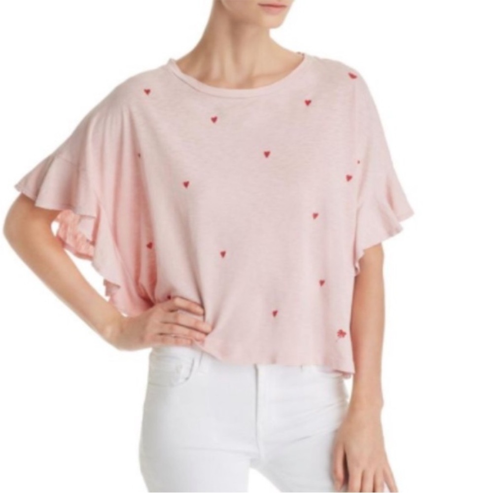 NWT - Sundry Pink Ruffle Sleeve Heart Printed Top